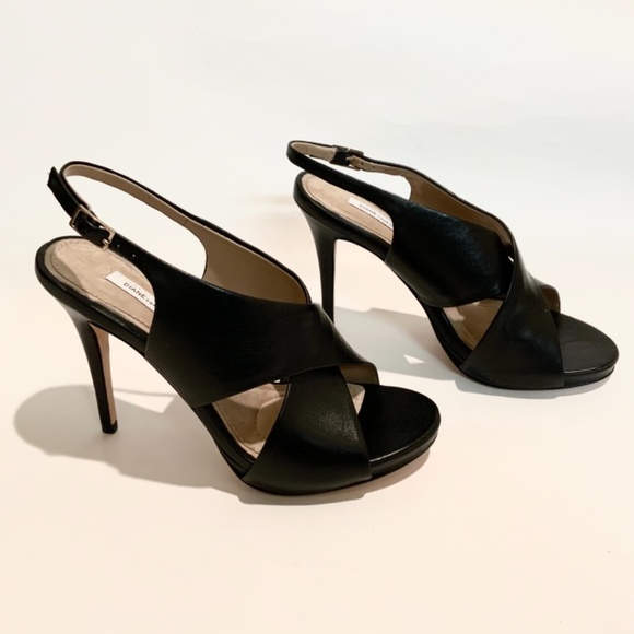 Diane von Furstenberg DVF Vada Black Leather Slingback Sandal Stiletto Heel Pump - Picture 6 of 10